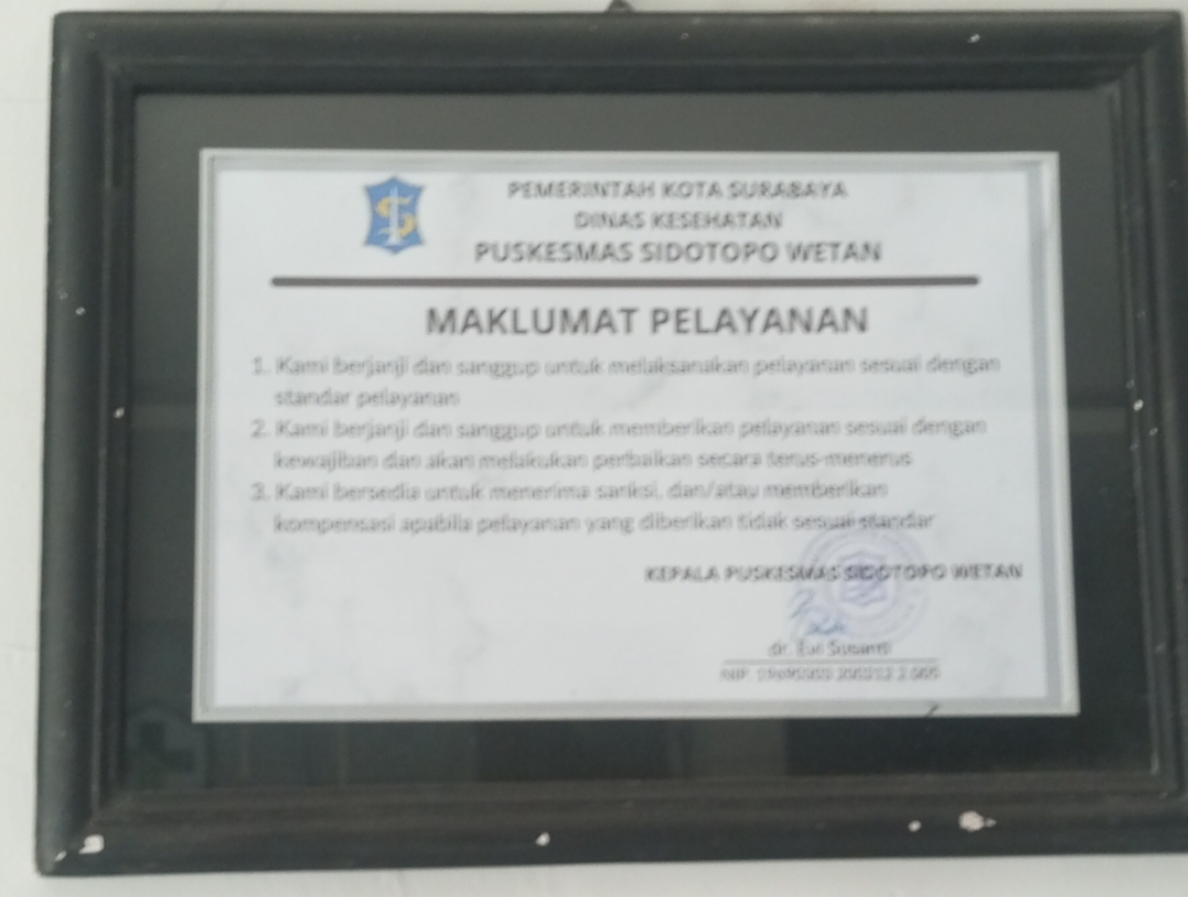 Maklumat Puskesmas Sidotopo Wetan